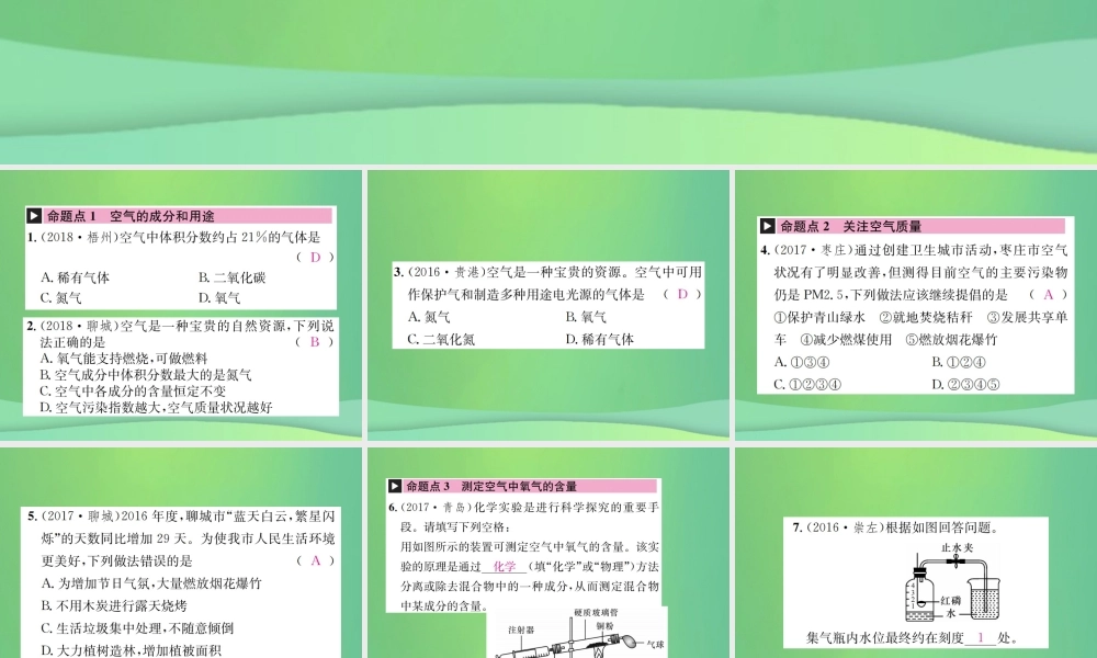 中考化学总复习 教材考点梳理 第四单元 我们周围的空气 第1课时 空气 氧气课件 鲁教版 课件