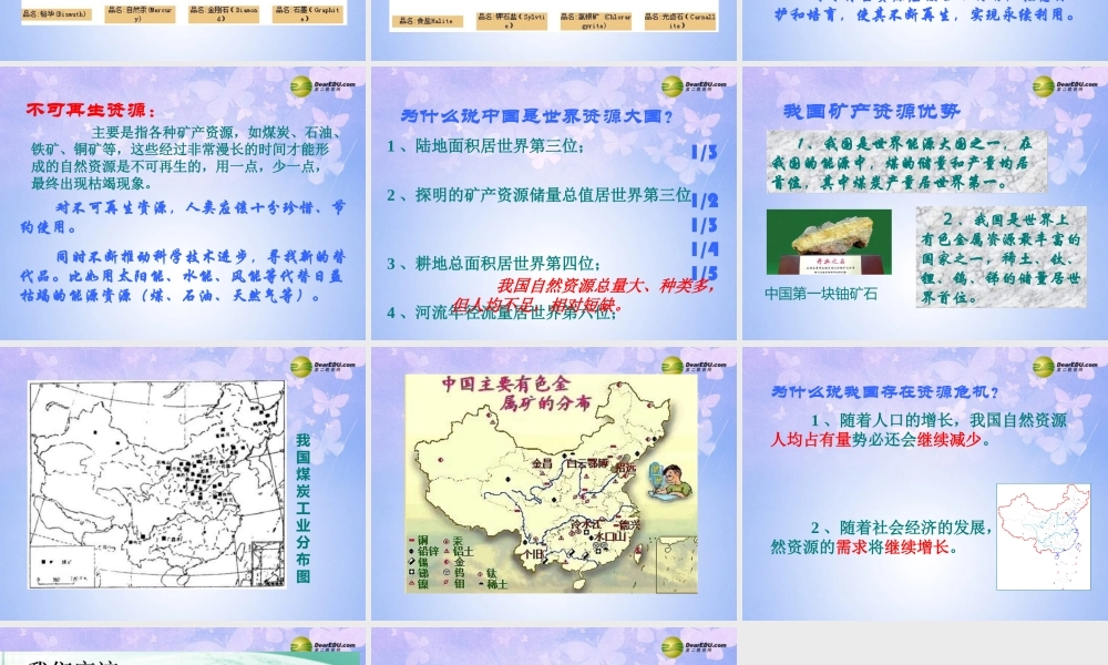 八年级地理上册 第三章 第一节 自然资源总量丰富人均不足课件 新人教版