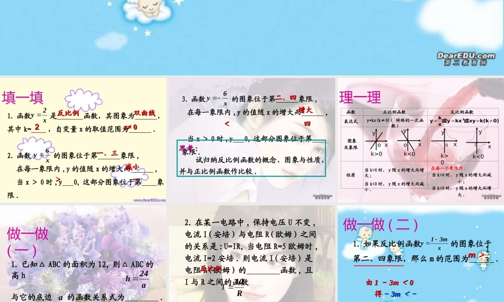 九年级数学反比例函数复习课件 新课标 浙教版 课件