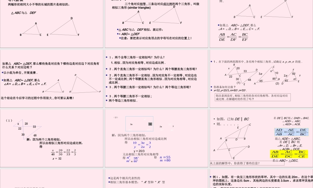 九年级数学上册 第4章 相似三角形 43 相似三角形课件(新版)浙教版 课件