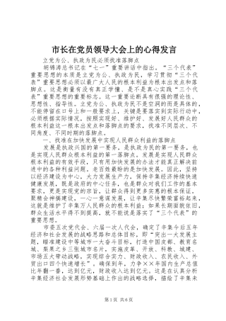 市长在党员领导大会上的心得发言
