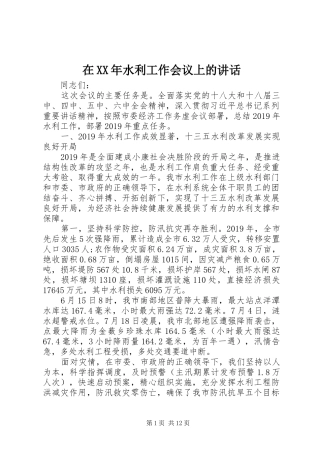 在XX年水利工作会议上的讲话