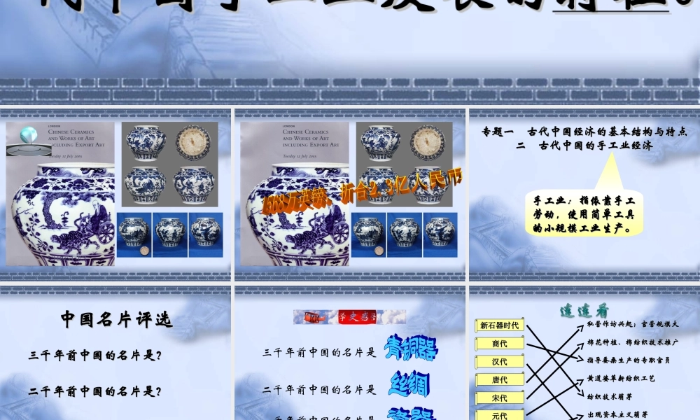 人民版高中历史必修二课件：古代中国的手工业经济