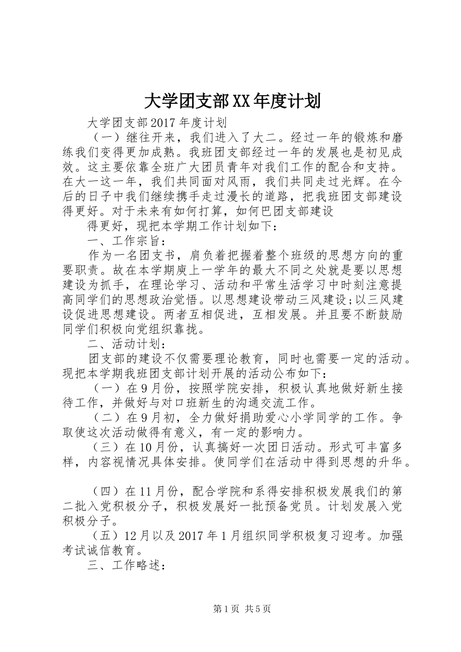 大学团支部XX年度计划_第1页