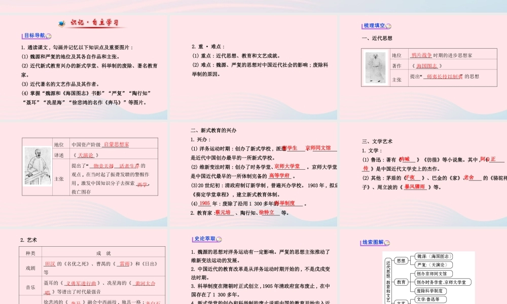 八年级历史上册 第6单元 近代经济、社会生活和文化 第24课近代思想、教育和文艺课件 岳麓版 课件