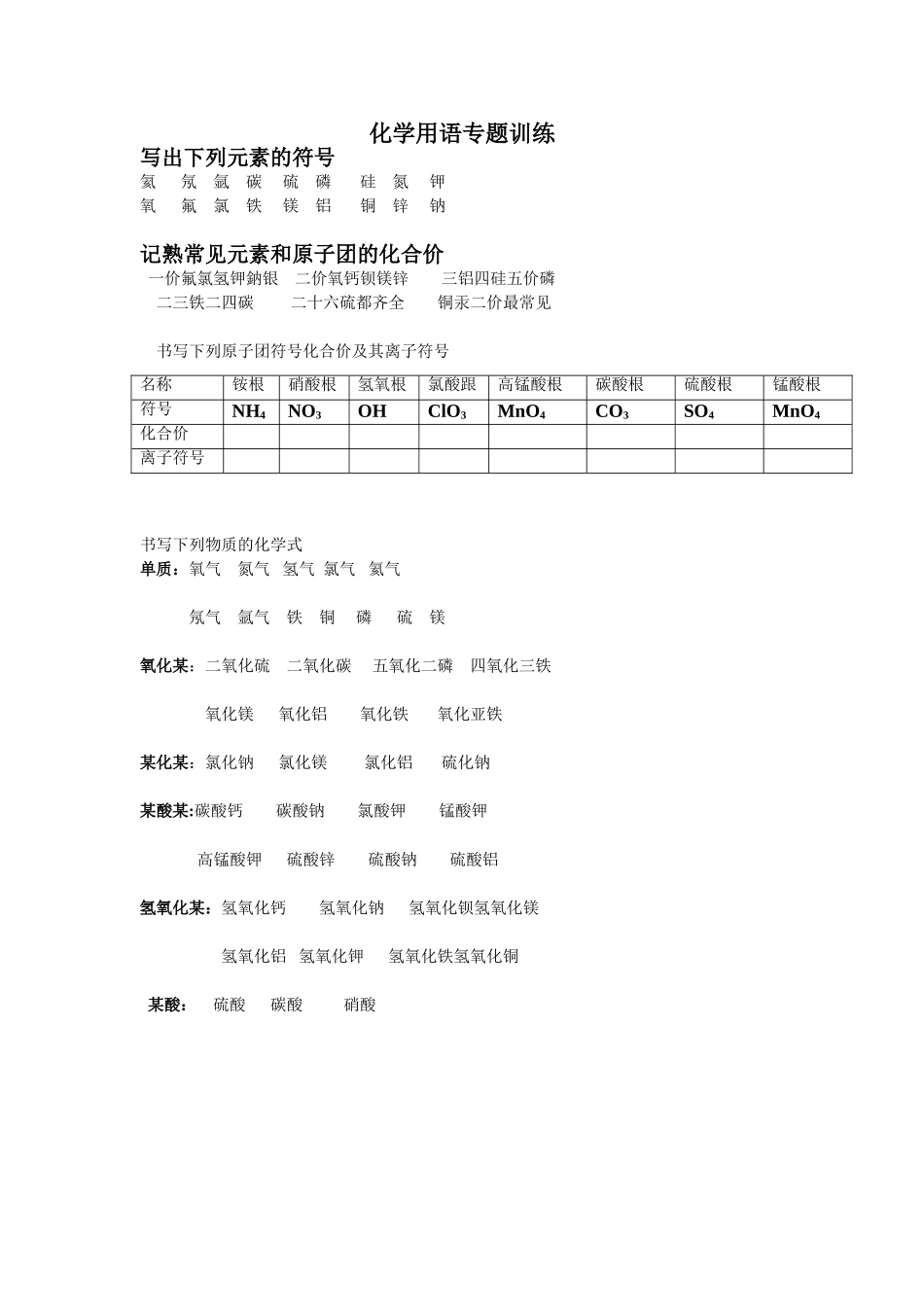 化学用语专题训1_第1页