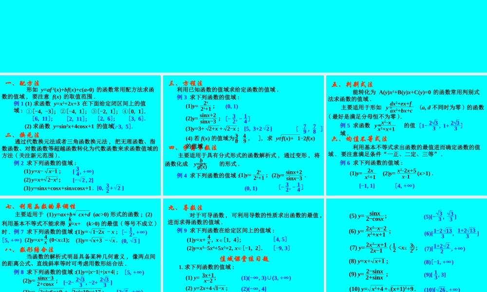 函数的值域 函数第二章高三数学第一轮复习课件 函数第二章高三数学第一轮复习课件