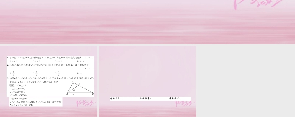 九年级数学上册 47 相似三角形的性质 第1课时 相似三角形的性质(一)练习课件 (新版)北师大版 课件