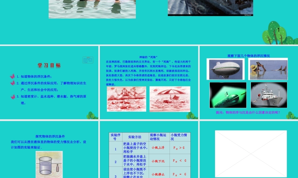 八年级物理全册 第九章 第三节 物体的浮与沉课件 八年级物理全册 第九章 第三节 物体的浮与沉课件+素材 (新版)沪科版 八年级物理全册 第九章 第三节 物体的浮与沉课件+素材 (新版)沪科版