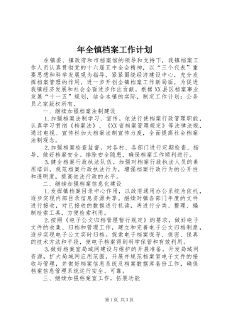 年全镇档案工作计划