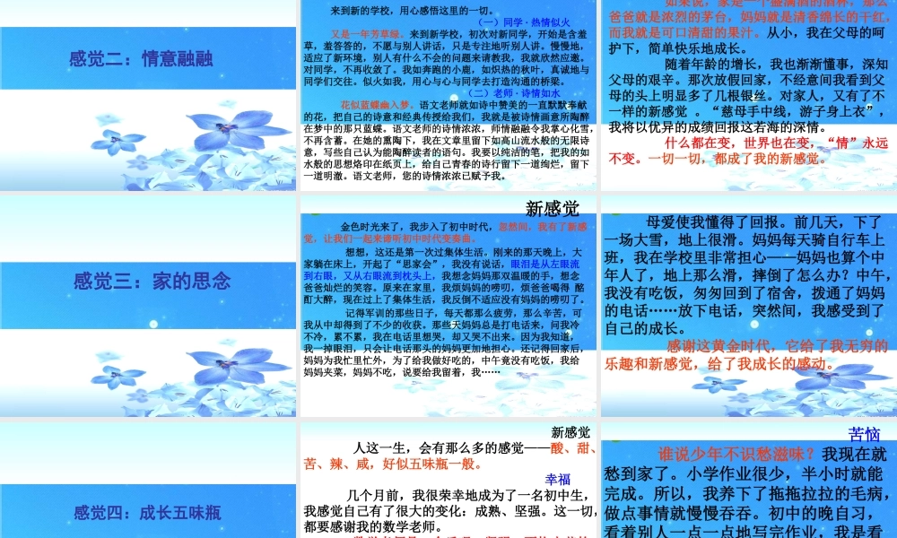 初中语文作文评讲与指导 以 新感觉 为题的考场作文 课件 人教新课标版 课件