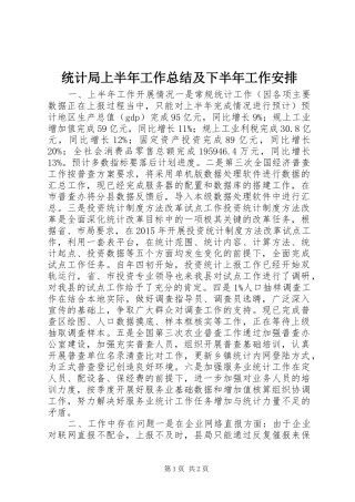 统计局上半年工作总结及下半年工作安排