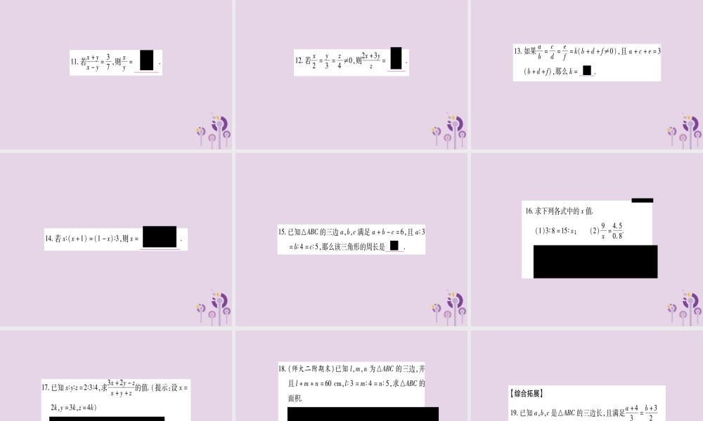 九年级数学上册 第3章 图形的相似 31 比例线段 311 比例的基本性质作业课件 (新版)湘教版 课件