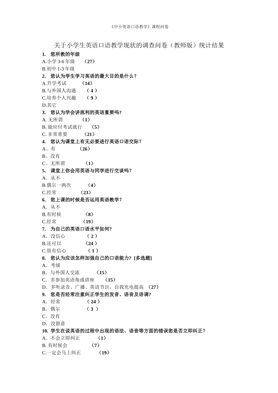 小学英语教学调查问卷_第1页