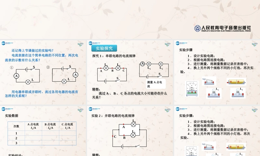 九年级物理全册 155 串、并联电路中电流的规律课件 (新版)新人教版 课件