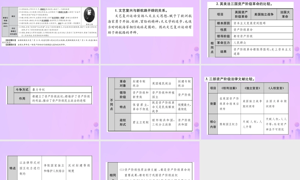 中考历史总复习 第十八讲 步入近代与资本主文制度的初步确立课件 新人教版 课件