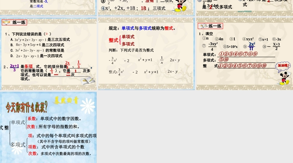 整式多项式第课时