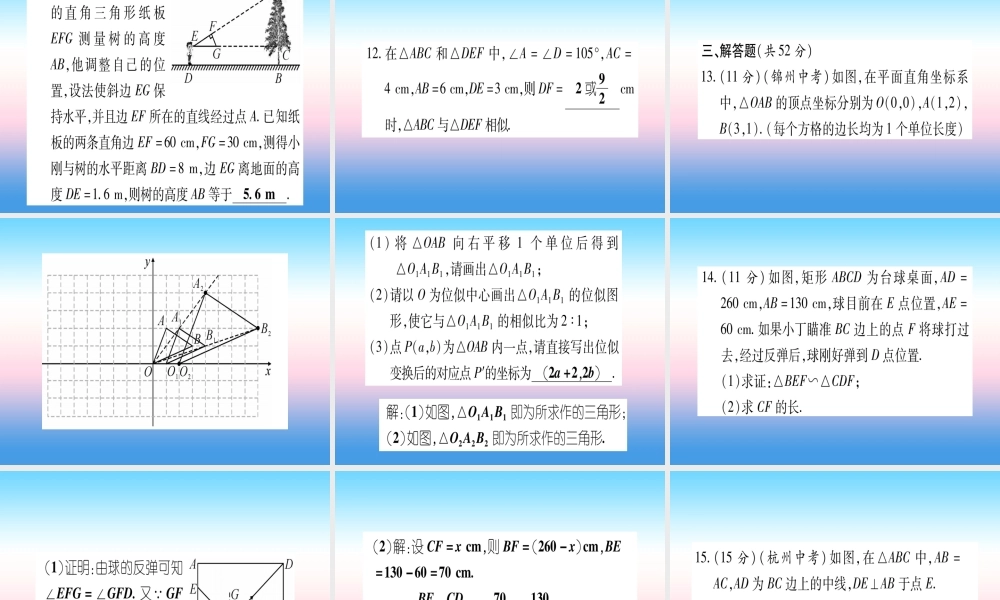 九年级数学下册 寒假作业(三)图形的相似作业课件 (新版)湘教版 课件