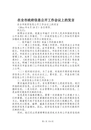 在全市政府信息公开工作会议上的发言