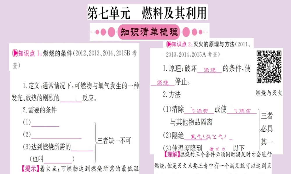 云南省中考化学一轮考点复习 第七单元 燃料及其利用课件