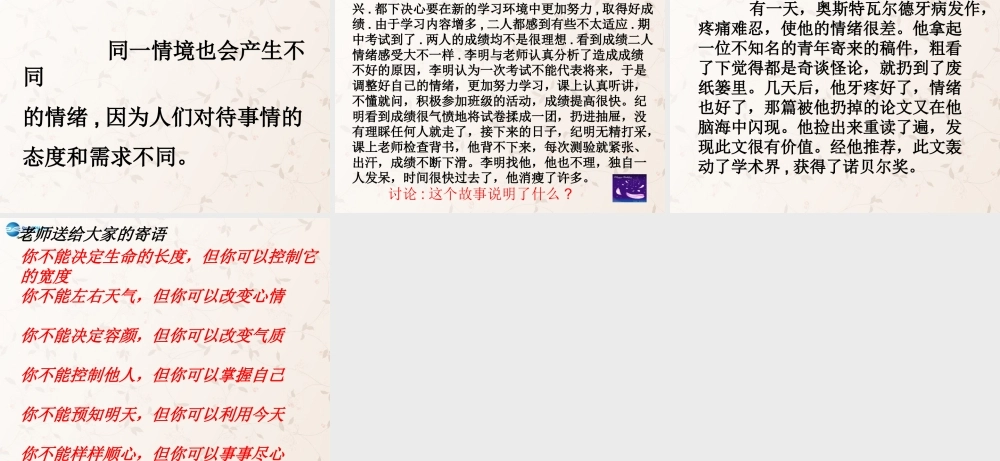 中学七年级政治上册 2.2 调控情绪课件 粤教版