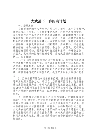 大武县下一步招商计划