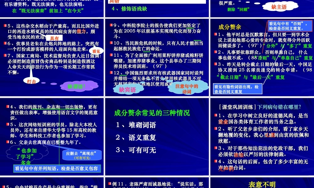 成分残缺 赘余及表意不明 新课标 人教版 课件