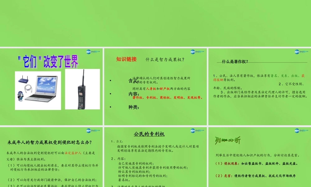 九年级政治全册 72 保护智力成果权课件 苏教版 课件