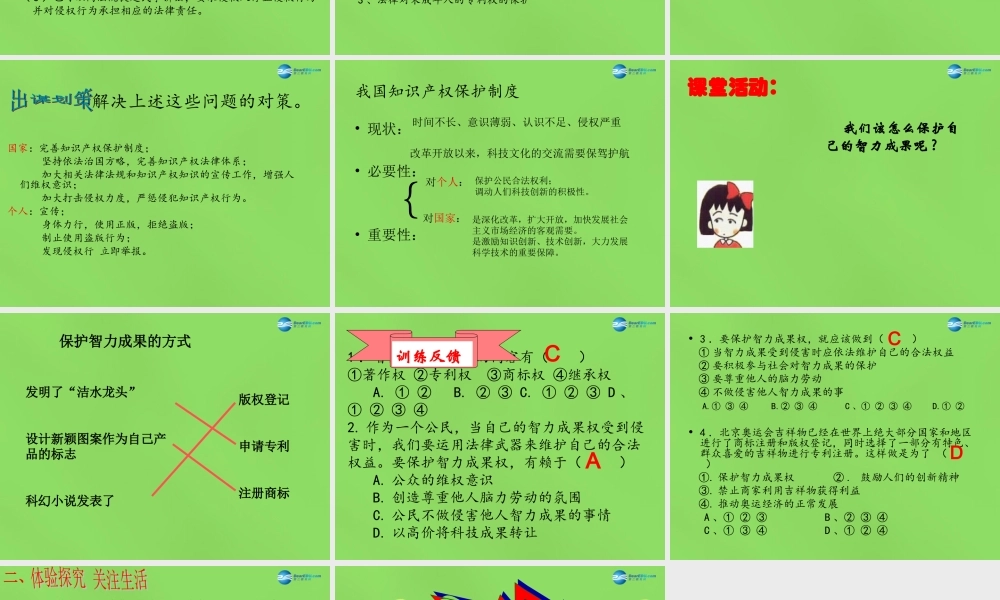 九年级政治全册 72 保护智力成果权课件 苏教版 课件