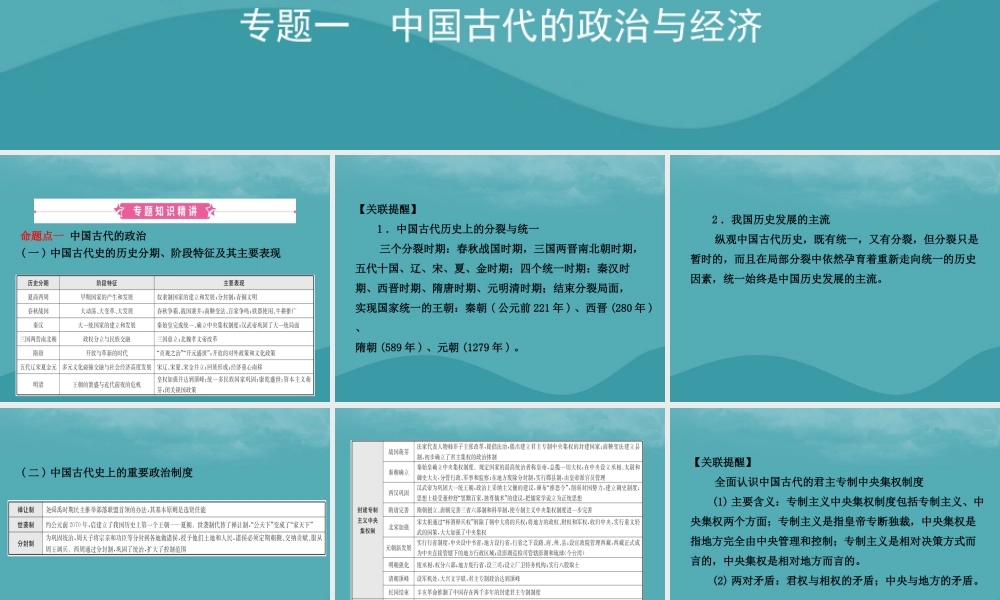 中考历史复习 专题一 中国古代的政治与经济课件