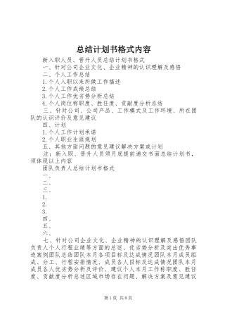 总结计划书格式内容