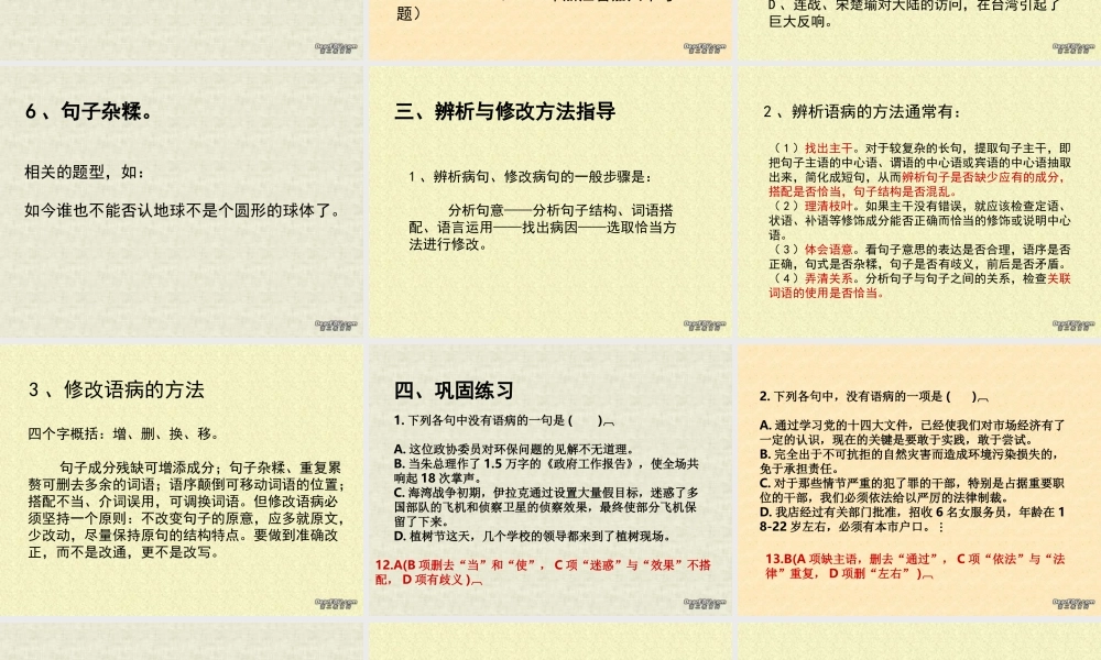 修改语病 中考语文必胜宝典课件集