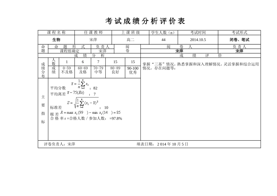 考试成绩分析评价表 (4)_第1页