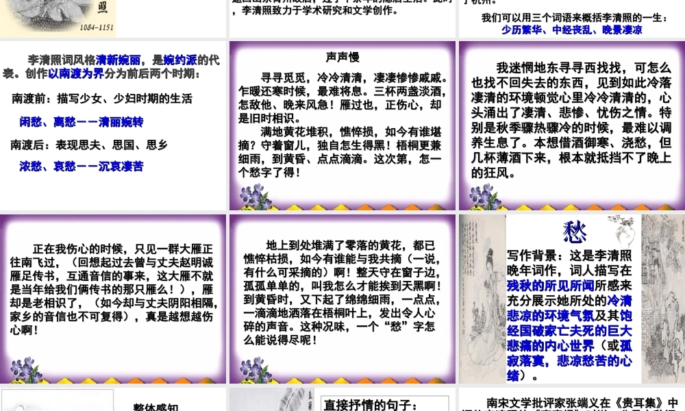 九年级语文(声声慢)ppt 课件