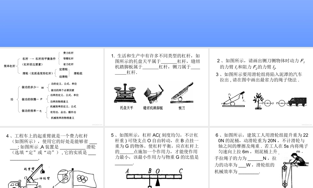 九年级物理第十一章 简单机械和功复习课苏科版 教案