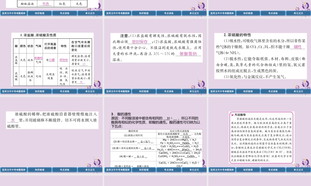 中考化学总复习 第1编 教材知识梳理 第10单元 酸和碱 第1讲 常见的酸和碱(精讲)课件