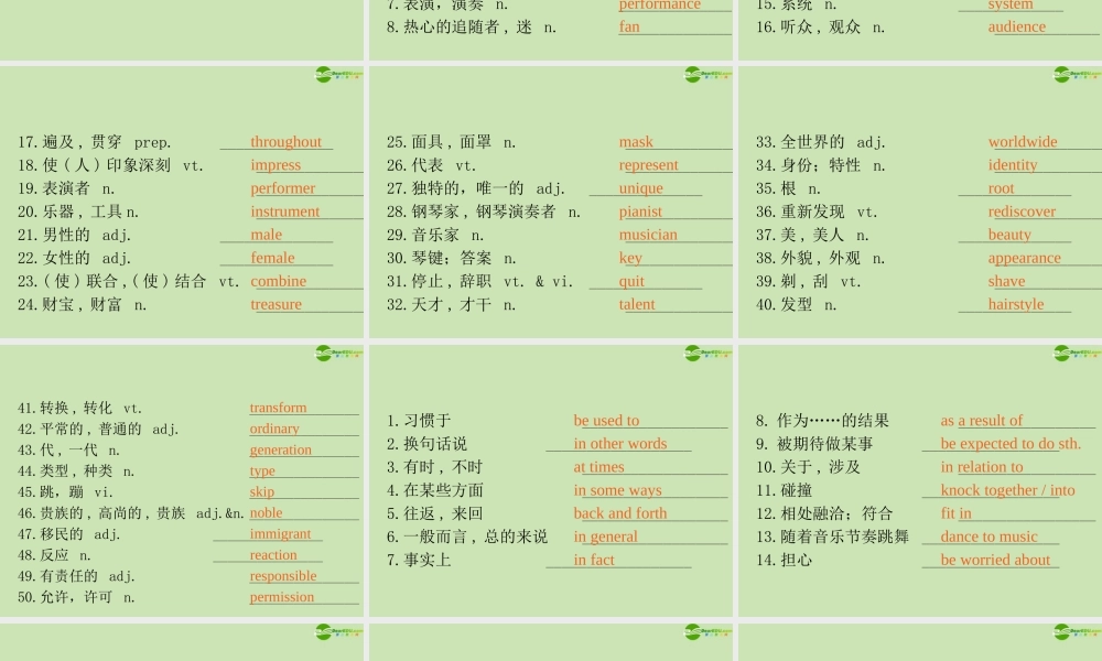 广东省高三英语第一轮总复习 Module2 Unit5 Rhythm(1)课件 北师大版 新课标 课件