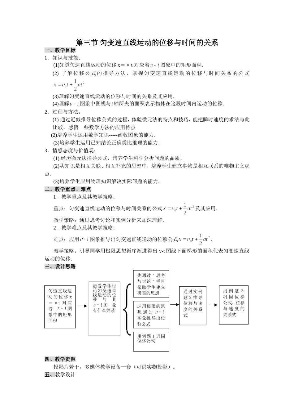 匀变速直线运动的位移与时间的关系0_第1页
