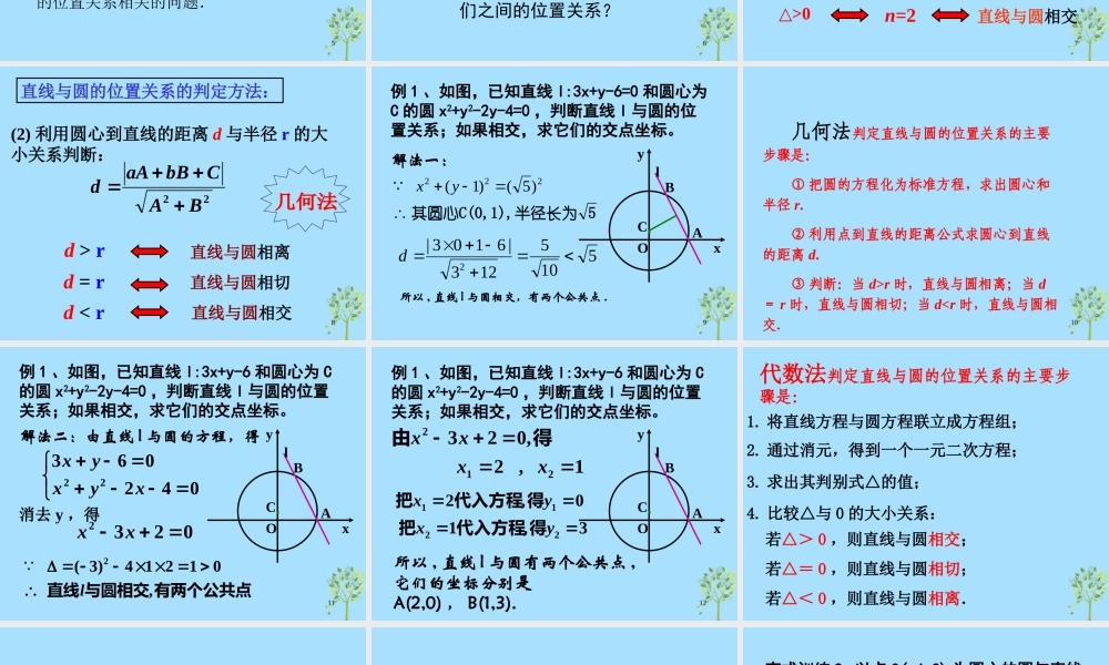 山西省忻州市高考数学 专题 直线与圆的位置关系复习课件