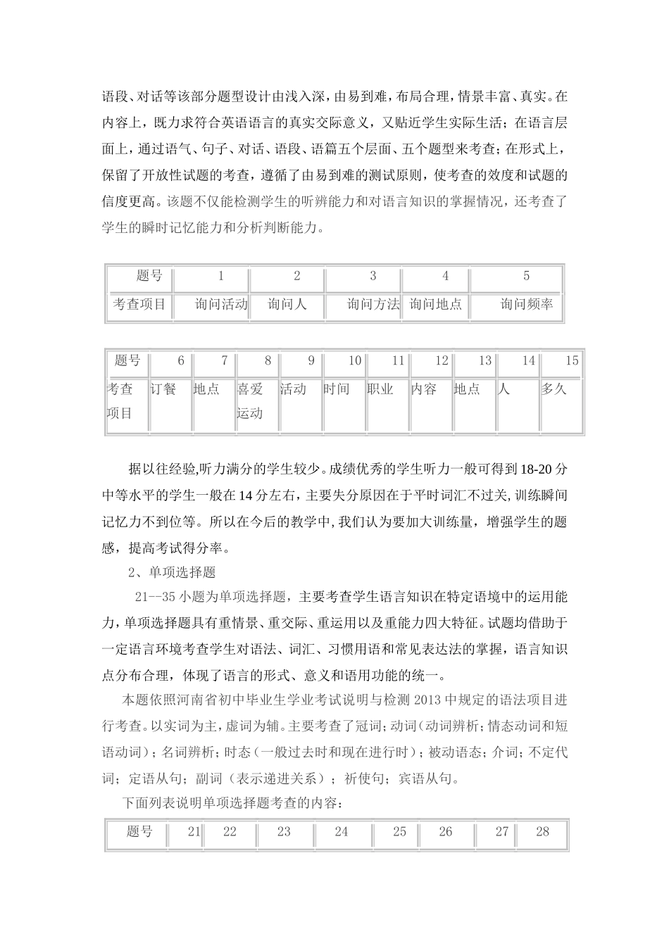 2013年河南中招考试英语试卷质量分析_第2页