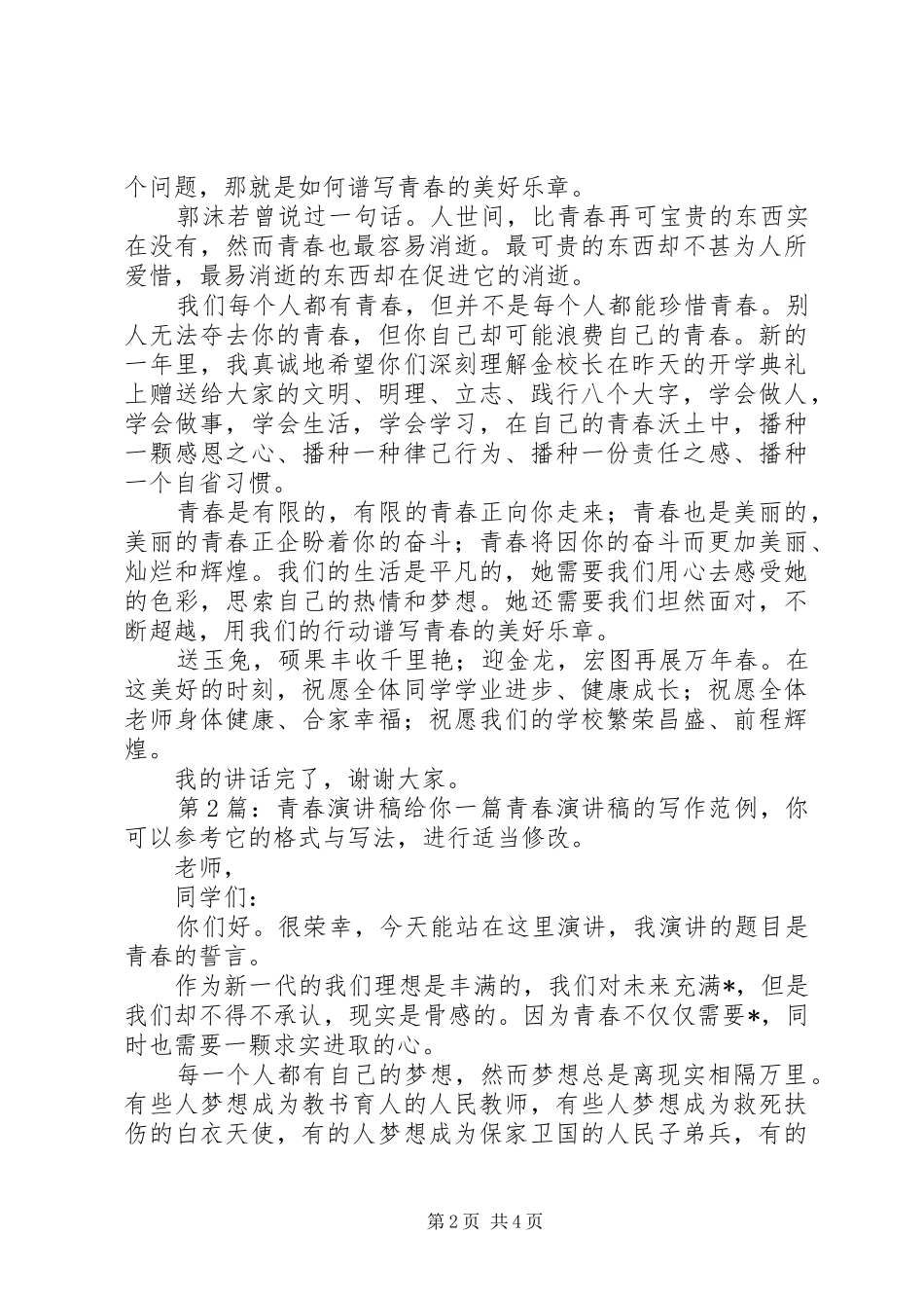 青春演讲稿（整理4篇）_第2页