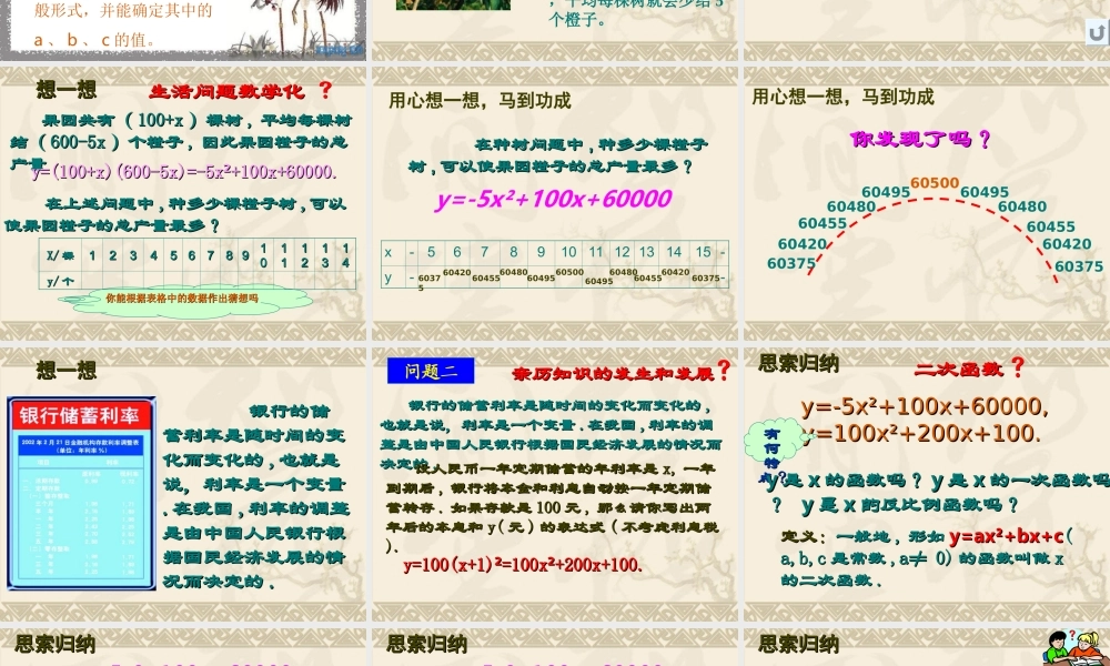 二次函数所描述的关系.1二次函数所描述的关系