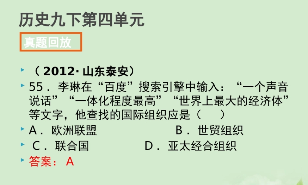 全国各地中考历史试题分册分单元精选汇编 九下 第四单元课件-2