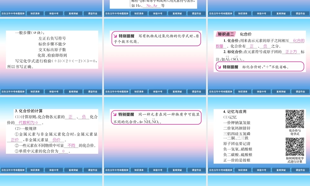 中考化学复习 第1编 教材知识梳理篇 第4单元 自然界的水 第2讲 化学式和化合价(精讲)课件