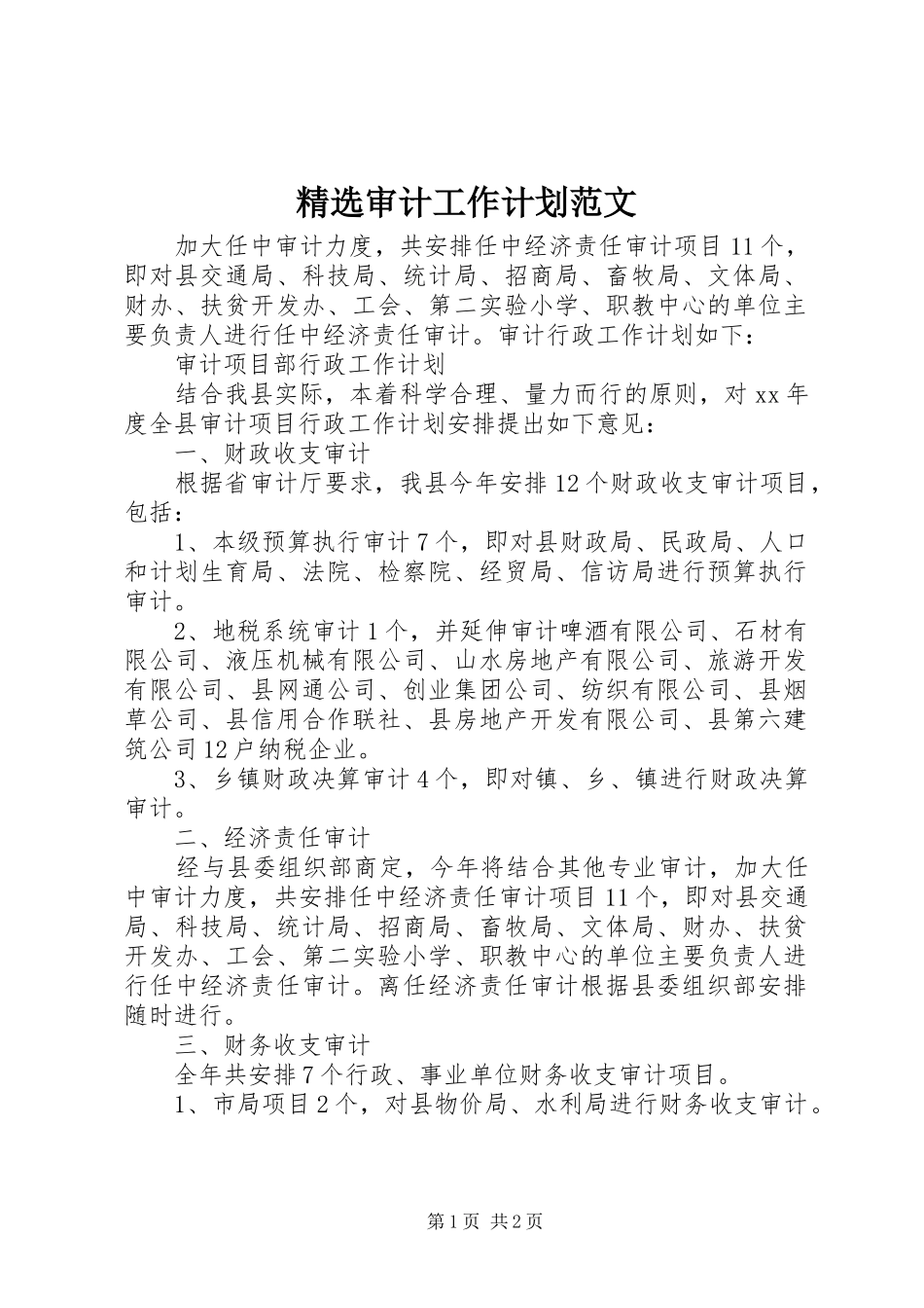 精选审计工作计划范文_第1页