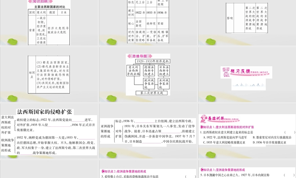 九年级历史下册 第四单元 经济大危机和第二次世界大战 第14课 法西斯国家的侵略扩张习题课件 新人教版 课件