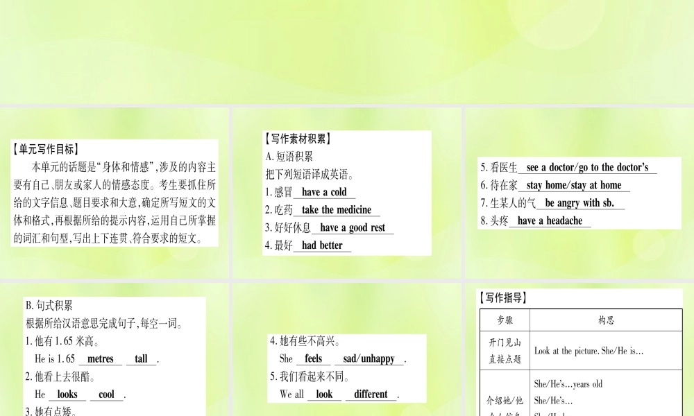 七年级英语上册 Unit 3 Body Parts and Feelings写作指导与演练课件 (新版)冀教版 课件