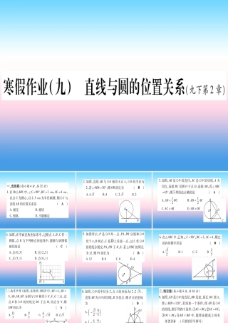 九年级数学下册 寒假作业(九)直线与圆的位置关系作业课件 (新版)湘教版 课件