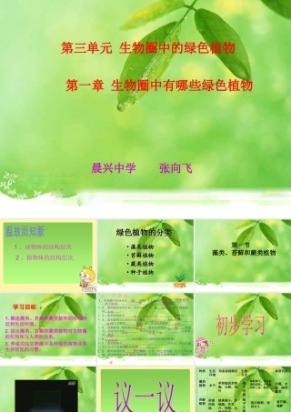 初中一年级生物上册第三单元生物圈中的绿色生物第一第一节藻类、苔藓和蕨类植物第一课时课件 (2)