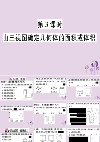 九年级数学下册 第二十九章 投影与视图 292 三视图 第3课时 由三视图确定几何体的面积或体积习题讲评课件 (新版)新人教版 课件